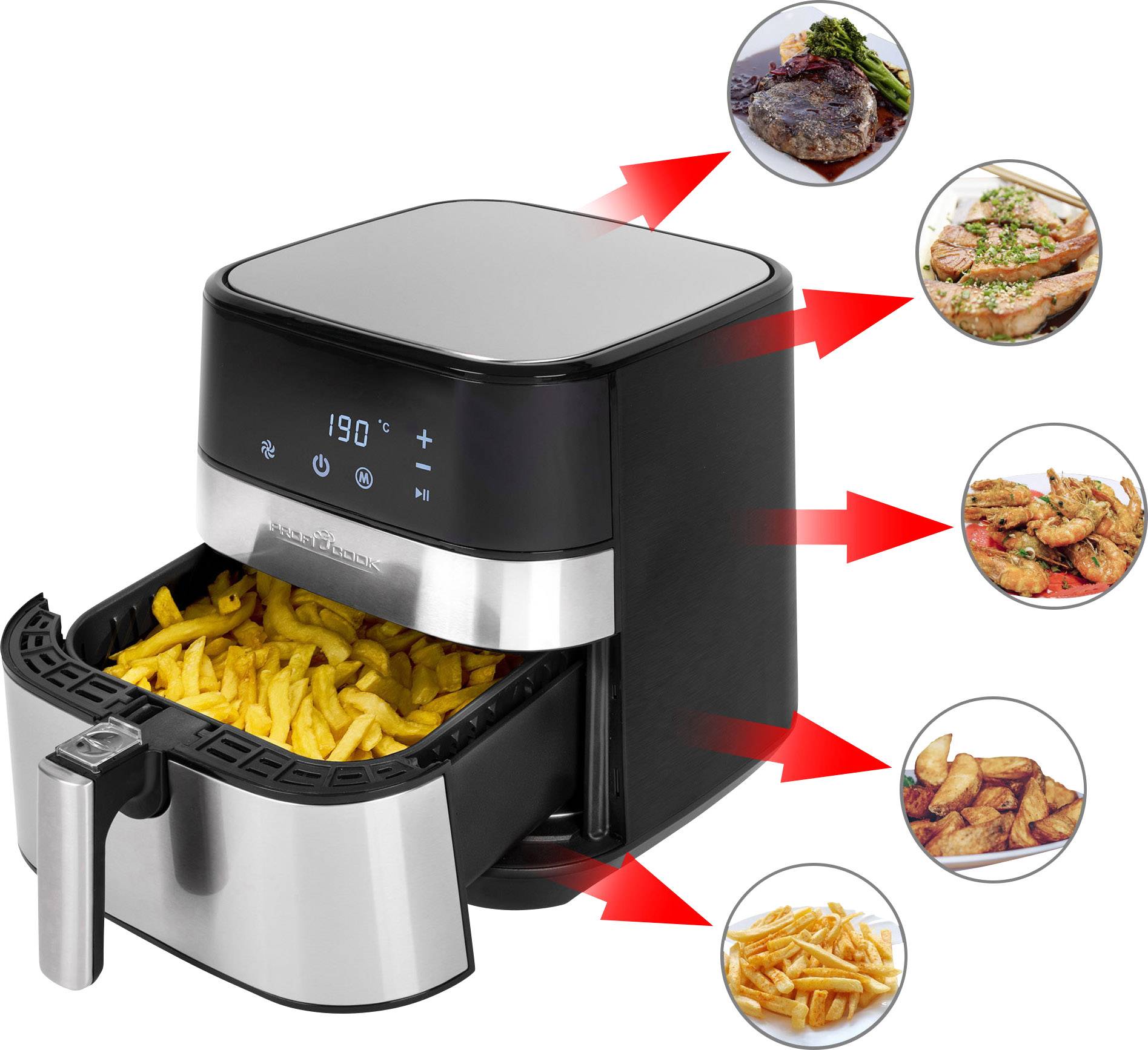 Profi Cook PC-FR 1177 H Heißluft-Fritteuse 1700W Heißluft-Funktion Edelstahl, Schwarz