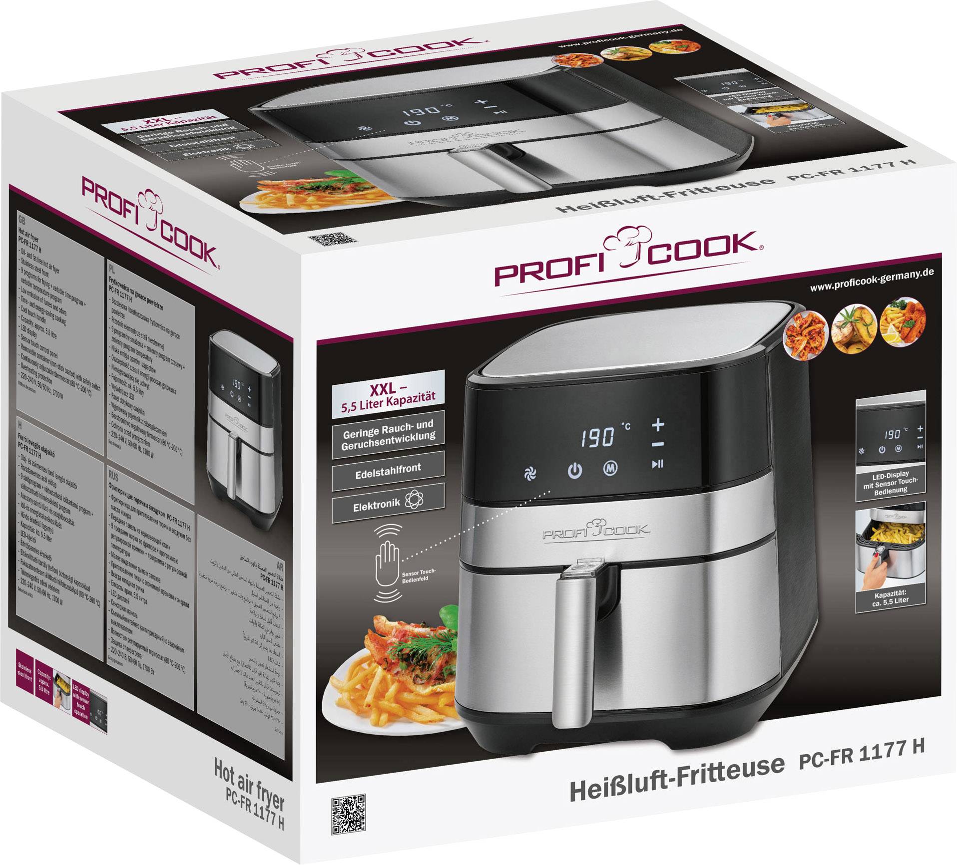 Profi Cook PC-FR 1177 H Heißluft-Fritteuse 1700W Heißluft-Funktion Edelstahl, Schwarz