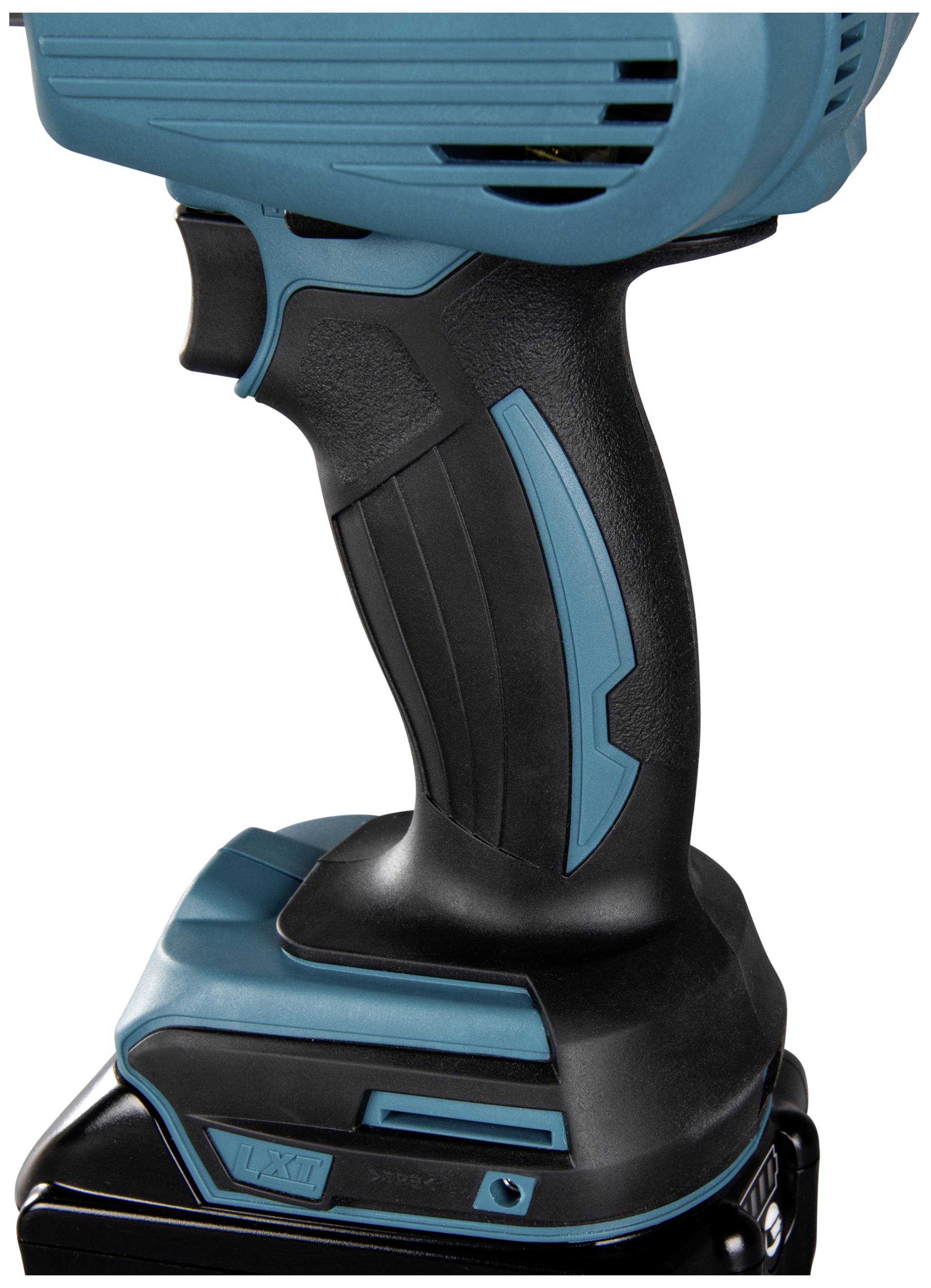 Ein kabelloser Akkubohrer mit ergonomischem Griff und modernem Design in Schwarz und Blau. Ideal für Heimwerkerprojekte.