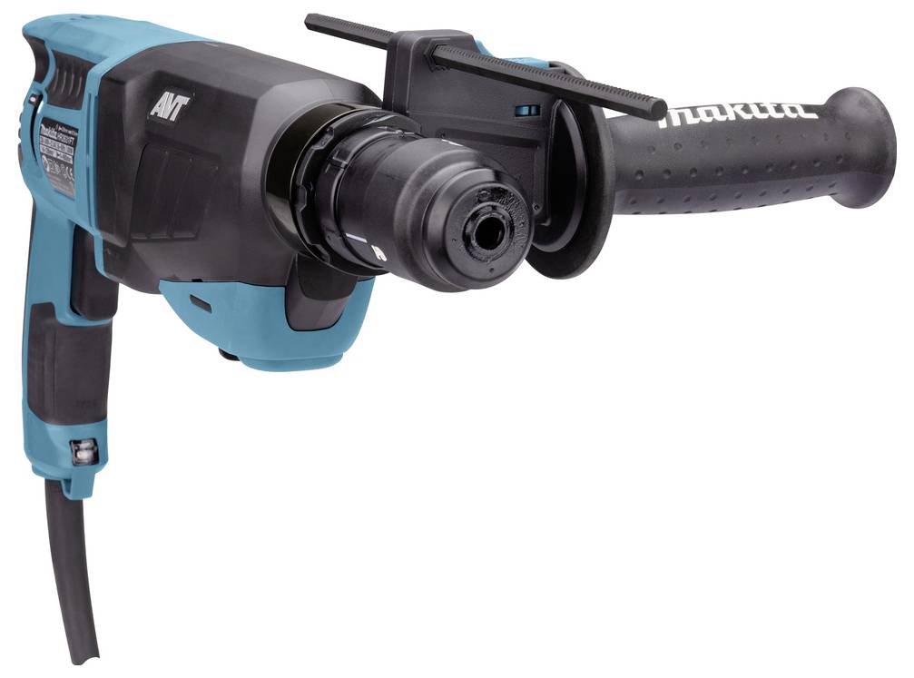 Eine petrolblaue und schwarze elektrische Bohrmaschine mit Seitengriff, auf der der Markenname zu sehen ist und die für den industriellen Einsatz konzipiert ist.