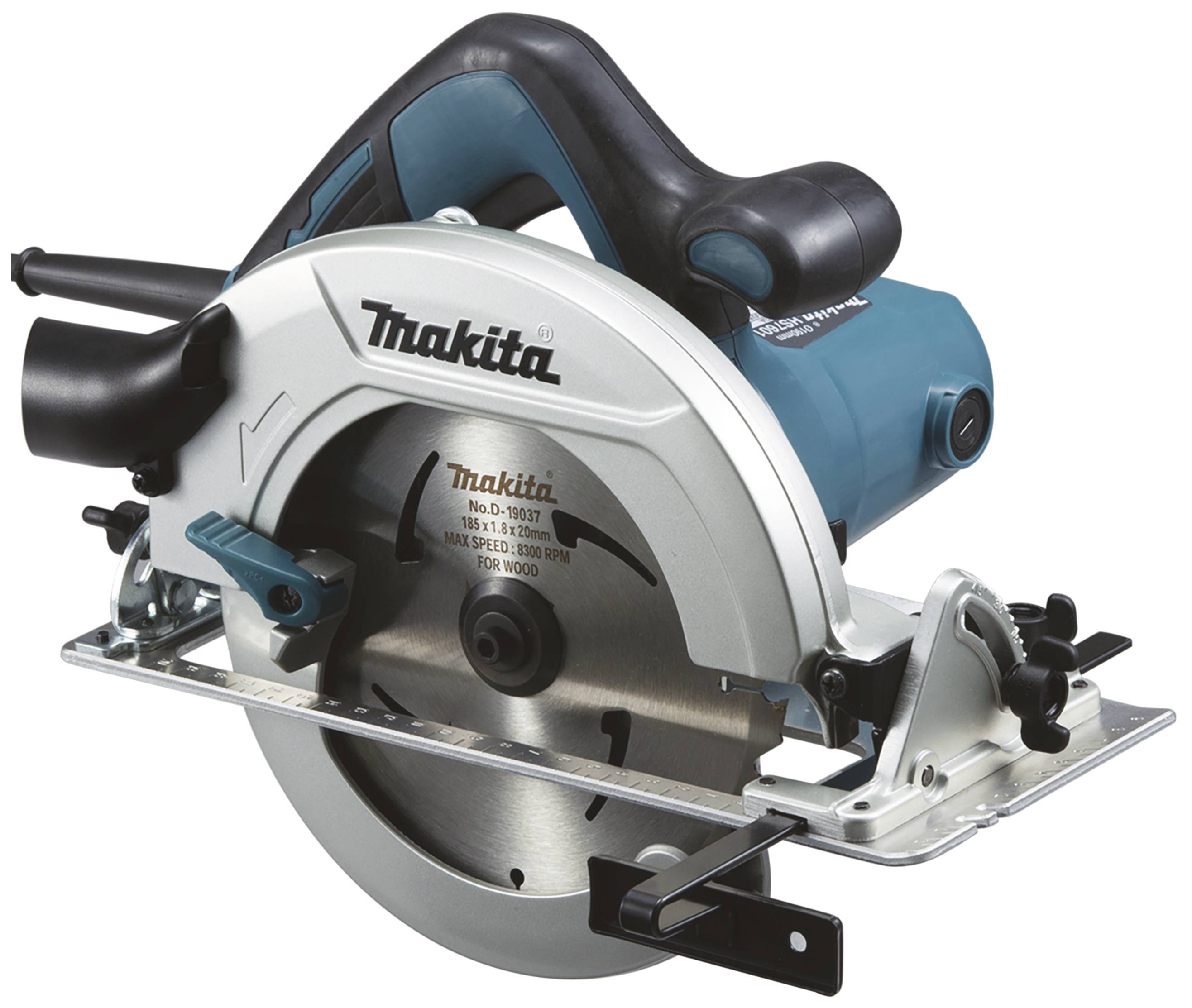 Eine blaue und silberne Handkreissäge der Marke Makita, Modellnummer 5007N, geeignet für Holzarbeiten.