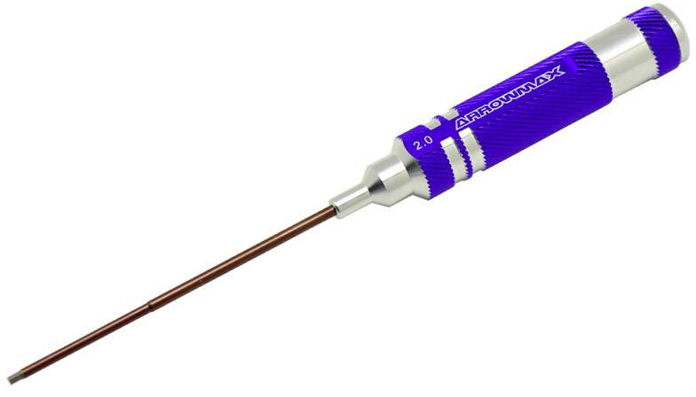 Ein blauer Schraubendreher mit silbernen Akzenten und der Aufschrift 'ARROWMAX 2.0', geeignet für präzise technische Arbeiten.