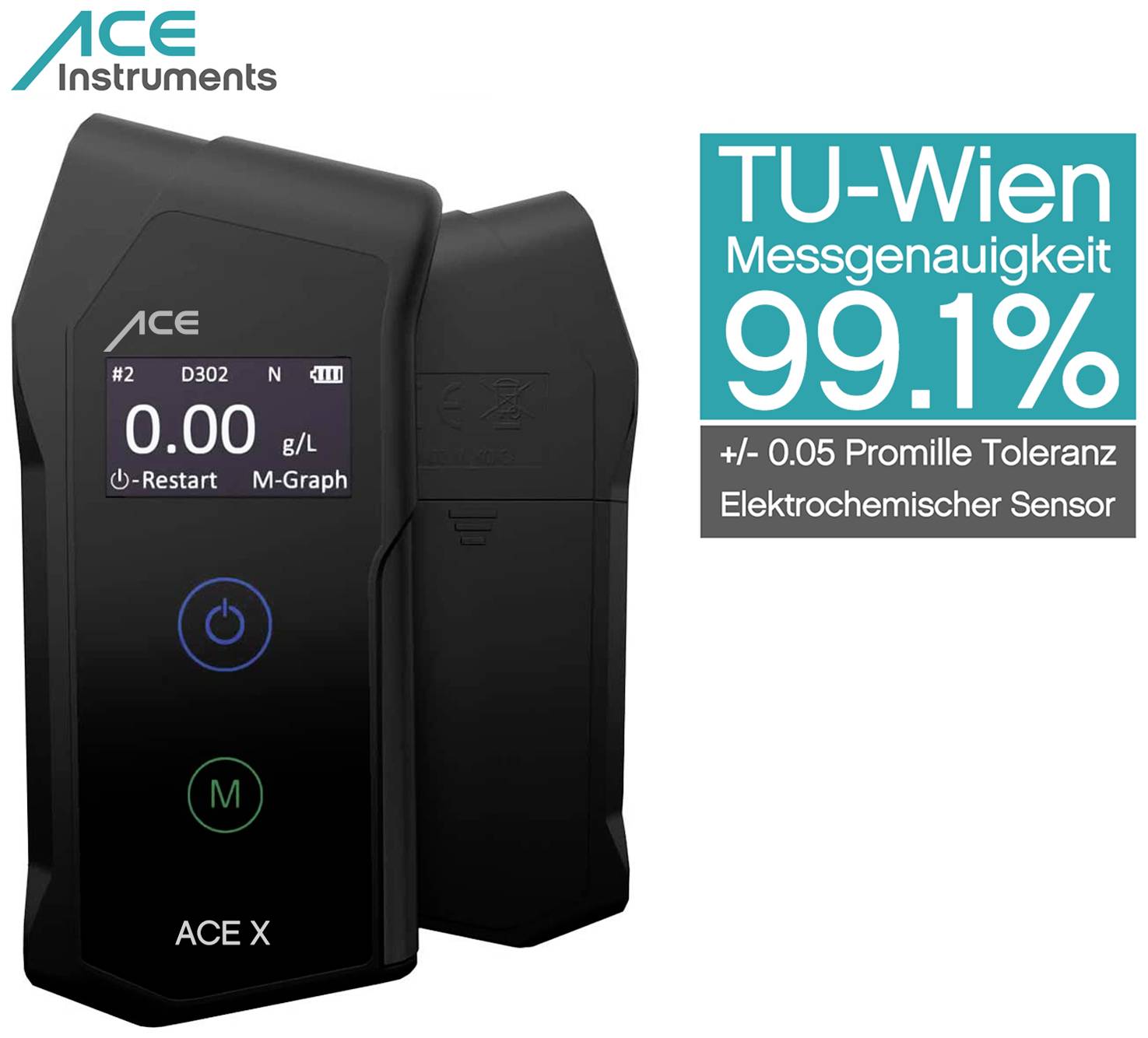 ACE X Alkoholtester Schwarz 0.0 bis 5 ‰ inkl. Display