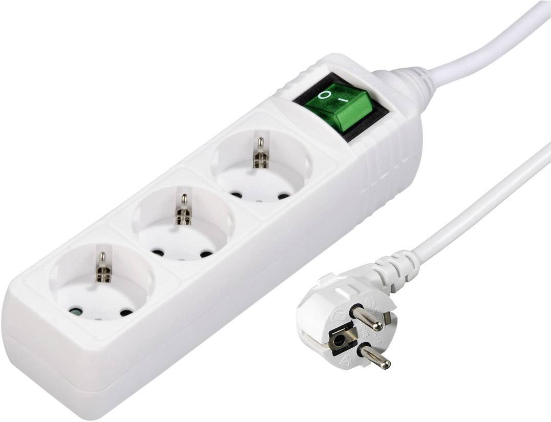 Hama 121905 Steckdosenleiste mit Schalter 3fach Weiß Schutzkontakt 1St.