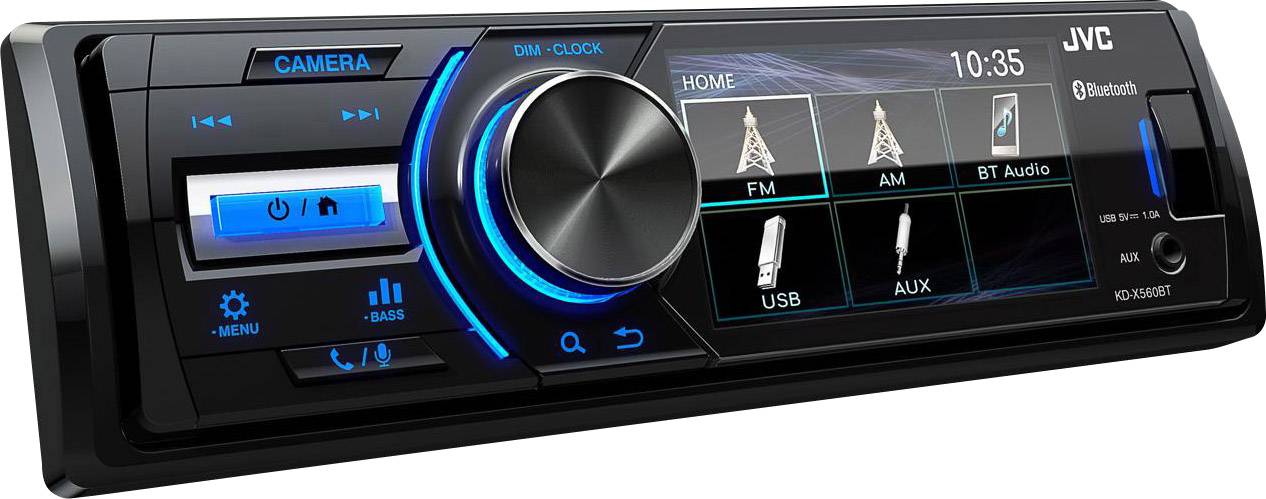 JVC KD-X560BT Autoradio Anschluss für Rückfahrkamera, Anschluss für Lenkradfernbedienung, Bluetooth®-Freisprecheinrichtung