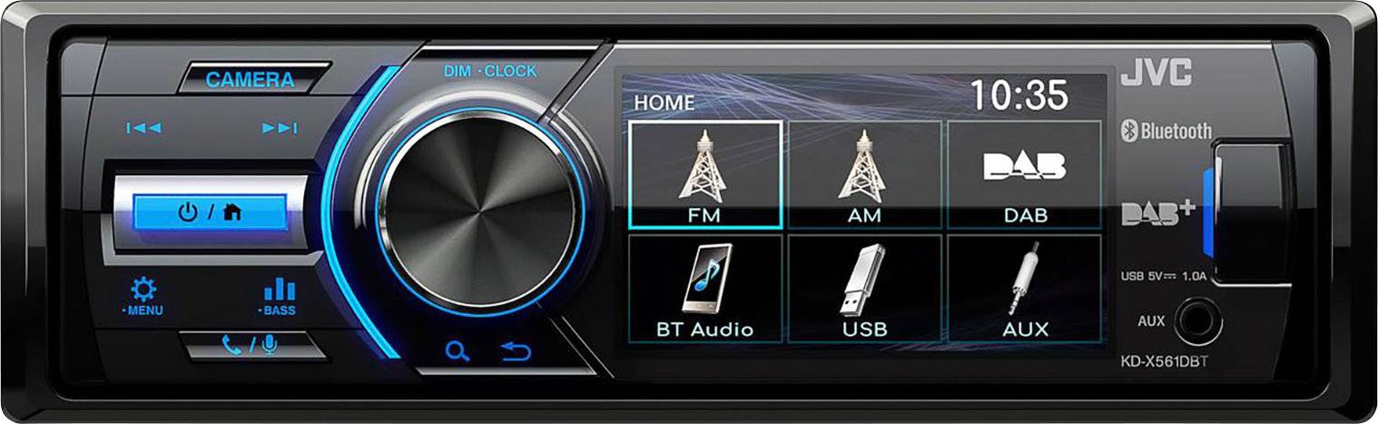 JVC KD-X561DBT, Schwarz, Blau, 1 DIN, 180 W, 16 W, AAC, FLAC, MP3, WMA, BMP, JPEG, PNG