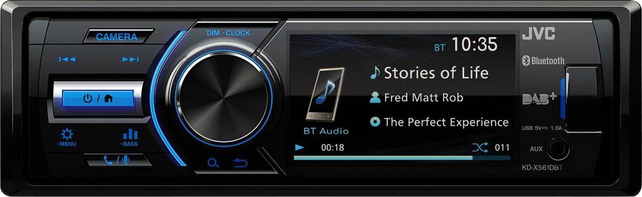JVC KD-X561DBT Autoradio Anschluss für Rückfahrkamera, Anschluss für Lenkradfernbedienung, Bluetooth®-Freisprecheinrichtung