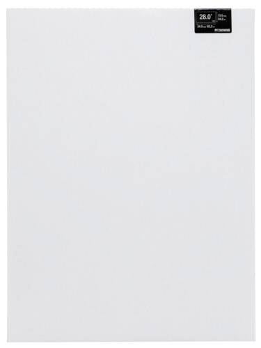 Ein rechteckiges, weißes Blatt Papier in Großaufnahme mit einer kleinen schwarzen Banderole in der oberen rechten Ecke.