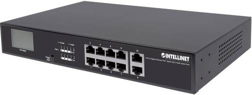 Intellinet 8-Port Gigabit PoE+ Switch mit 2 RJ45-Uplink-Ports und LCD-Anzeige PoE+/PoE 130W 19 Zoll
