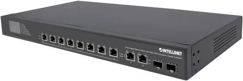 Intellinet 8-Port Gigabit Ethernet Ultra PoE-Switch mit 4 Uplink-Ports und LCD-Anzeige 380W 19 Zoll