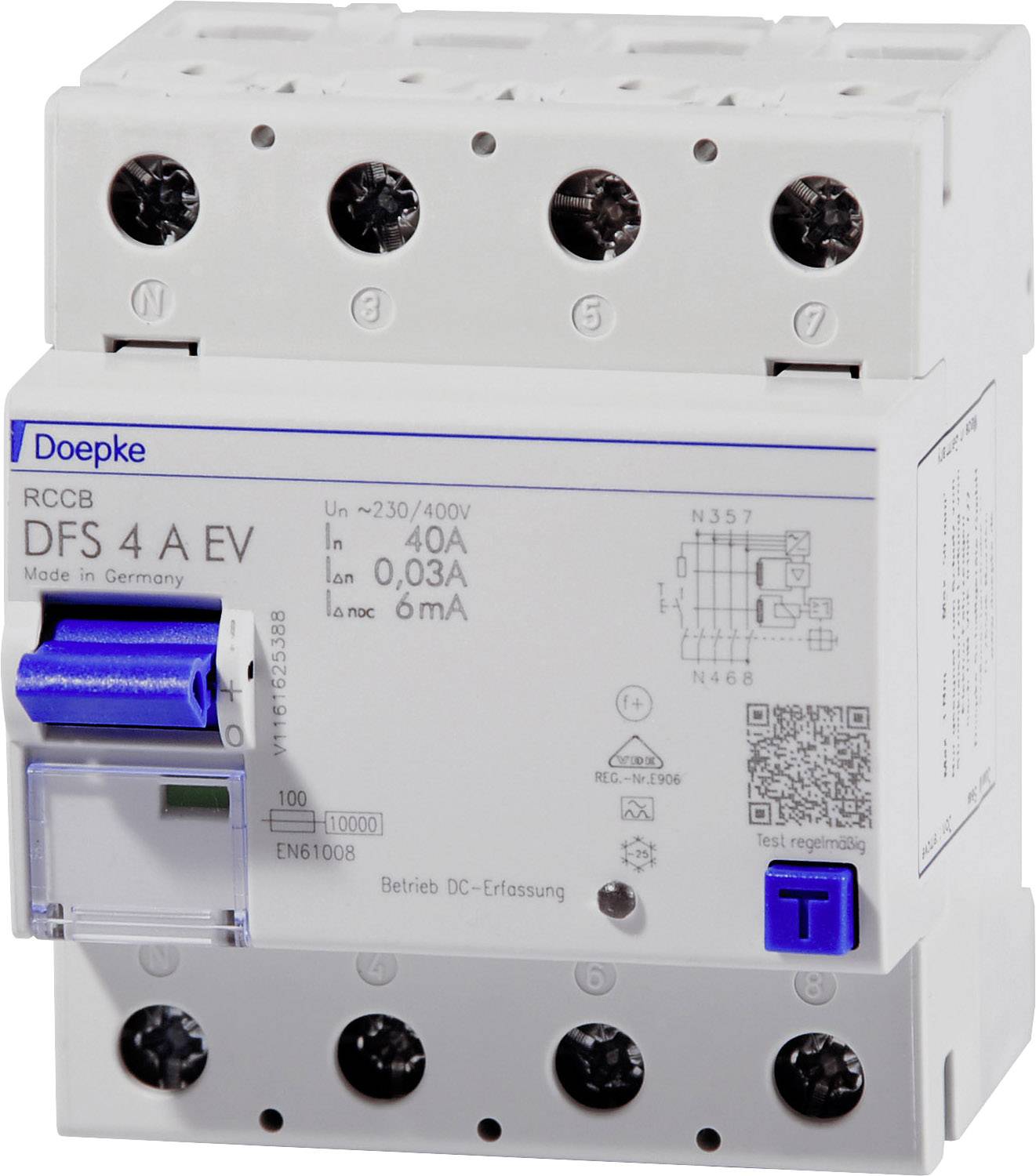 Doepke 09134818 DFS4 040-4/0,03-EV 4polig 40/0,03A Fehlerstrom-Schutzschalter A 4polig 40A 0.03A 400V