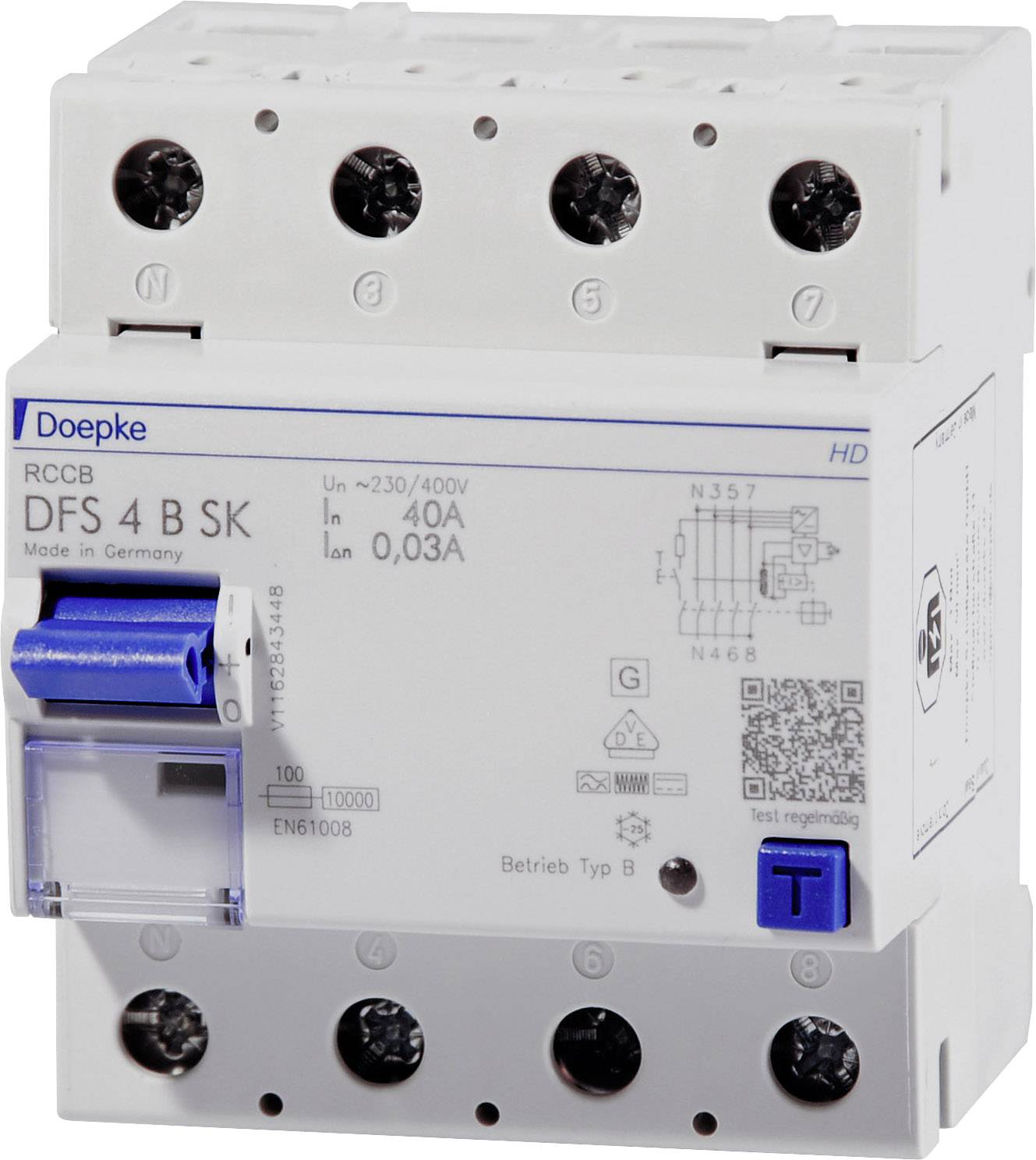 Doepke 09134998HD DFS 4 040-4/0,03-B SK HD 4polig 40A Fehlerstrom-Schutzschalter B 4polig 40 A 0.5 A 400 V