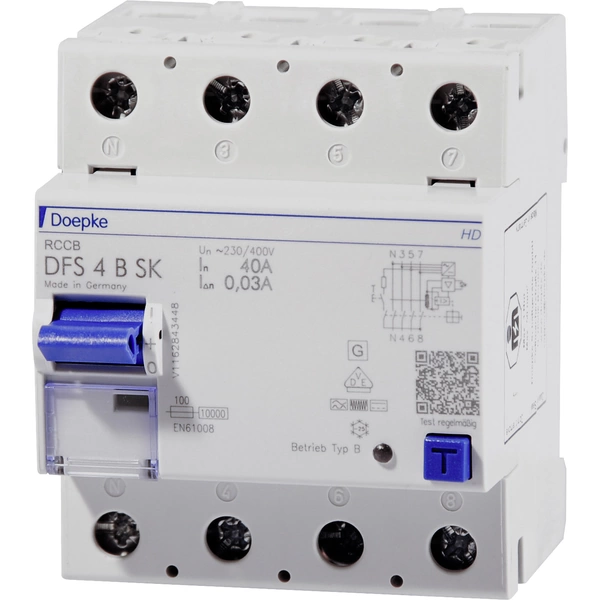 Doepke 09146998HD DFS 4 063-4/0,30-B SK HD 4polig 63A Fehlerstrom-Schutzschalter B 4polig 63A 0.3A 230 V, 400V Doepke 09146998HD DFS 4 063-4/0,30-B SK HD 4polig 63A Fehlerstrom-Schutzschalter B 4polig 63A 0.3A 230 V, 400V
