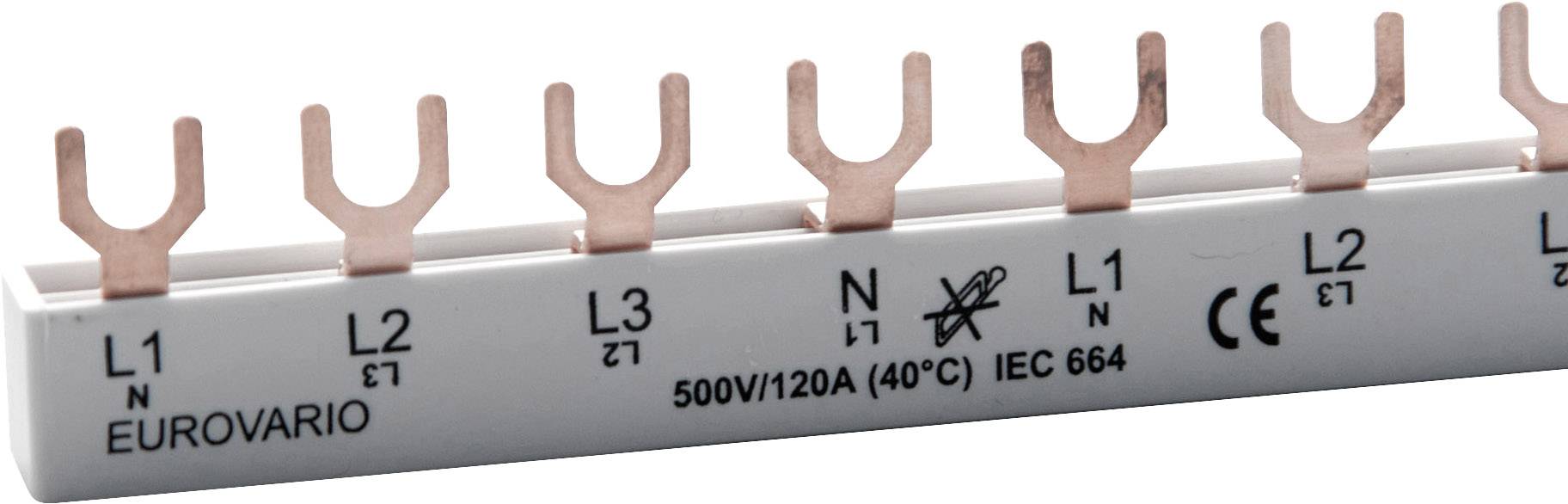Kupferschiene für elektrische Verteilung, mit Bezeichnungen 'L1', 'L2', 'L3' und 'N', geeignet für 500V/120A, zertifiziert nach IEC 664.