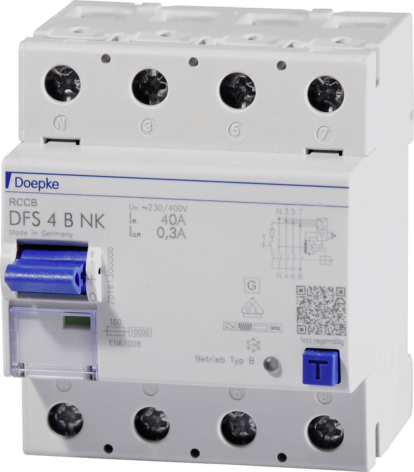 Doepke 09146995 DFS4 063-4/0,30 - B NK 4polig 63/0,3A FI-Schutzschalter allstromsensitiv B 4polig 63 A 0.3 A 230 V, 400 V