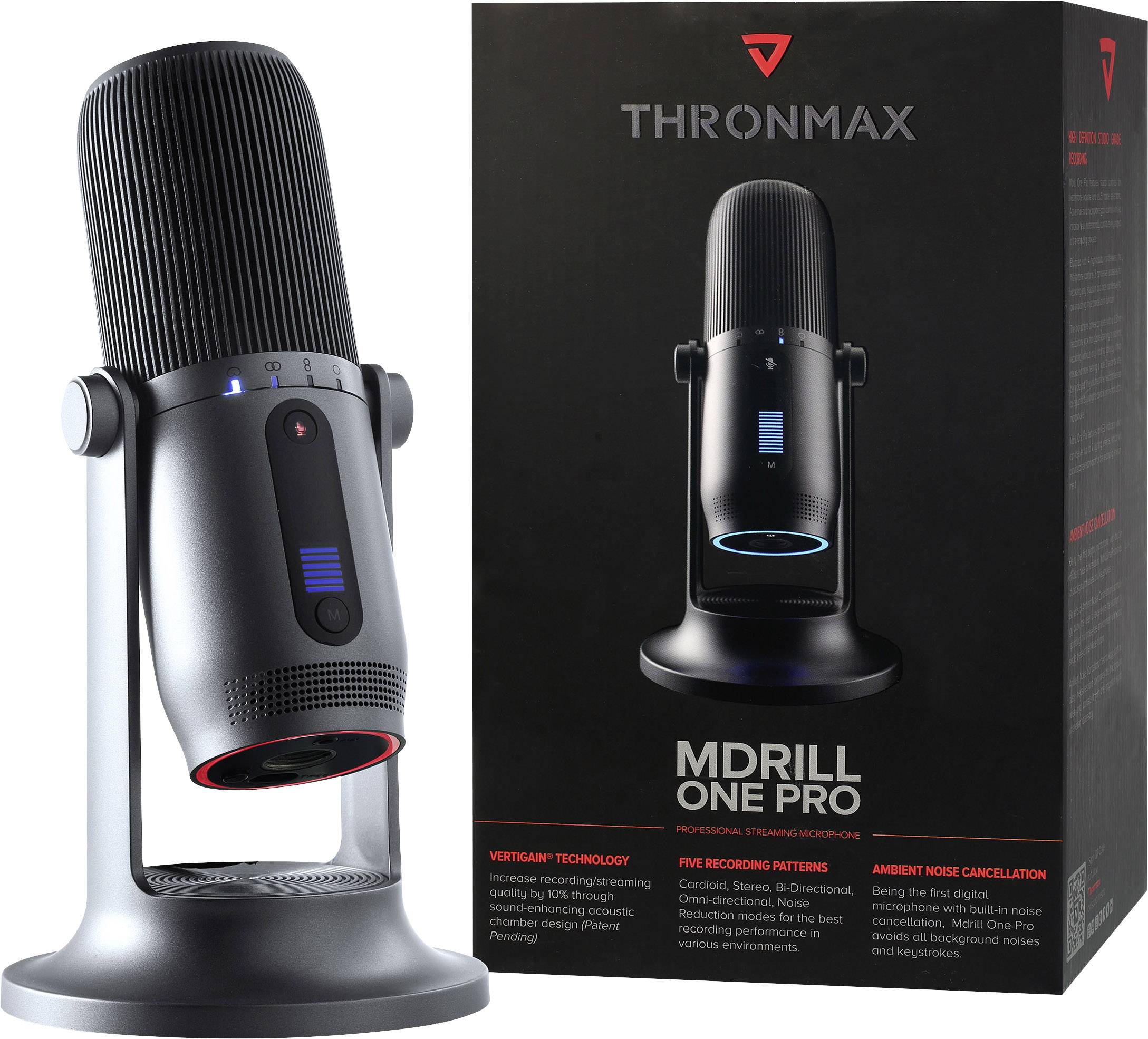 Thronmax M2G Stand USB-Studiomikrofon Übertragungsart (Details):Kabelgebunden Standfuß, inkl. Kabel USB-C®, Audio, stereo (3.5 mm Klinke) Kabelgebu