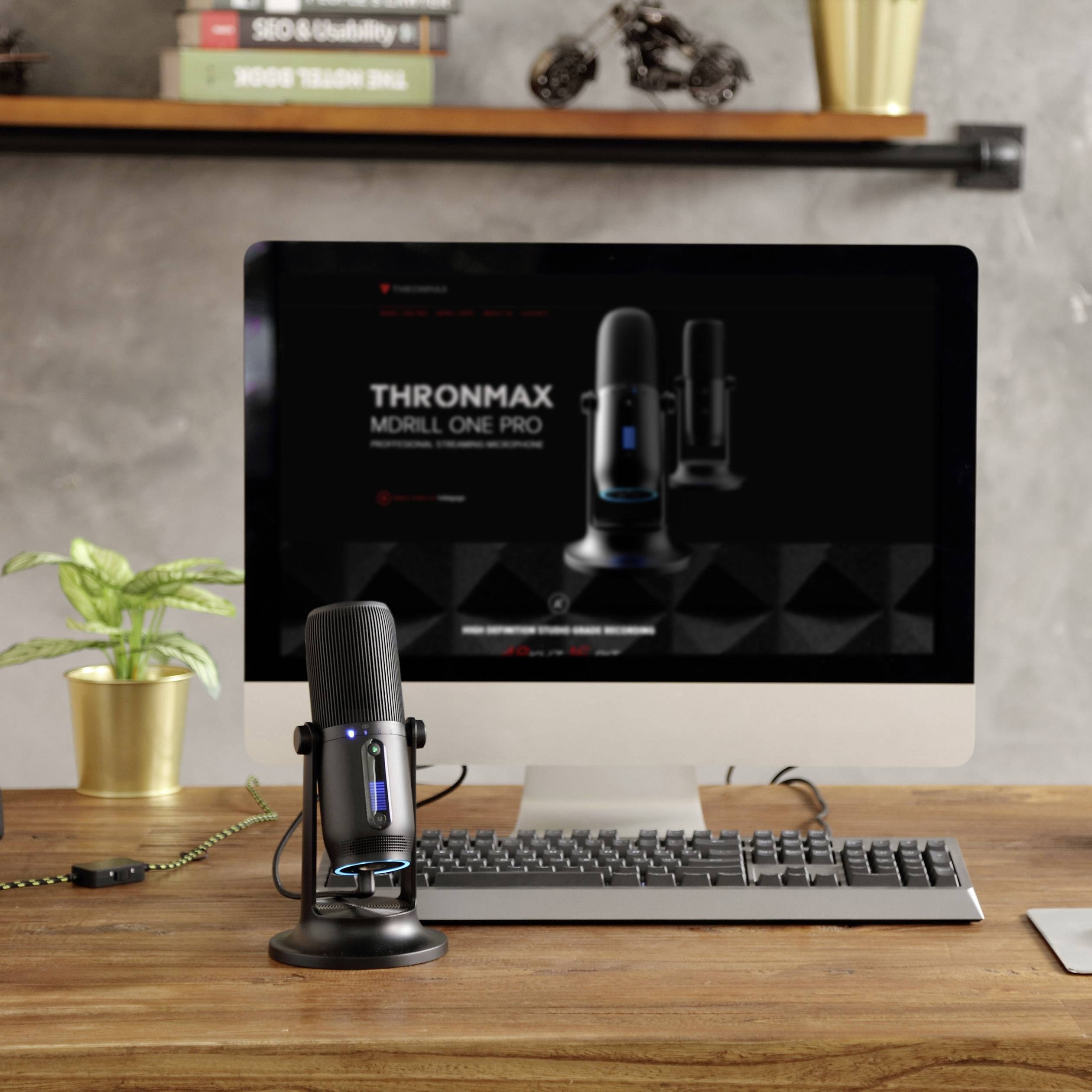 Thronmax M2G Stand USB-Studiomikrofon Übertragungsart (Details):Kabelgebunden Standfuß, inkl. Kabel USB-C®, Audio, stereo (3.5 mm Klinke) Kabelgebu