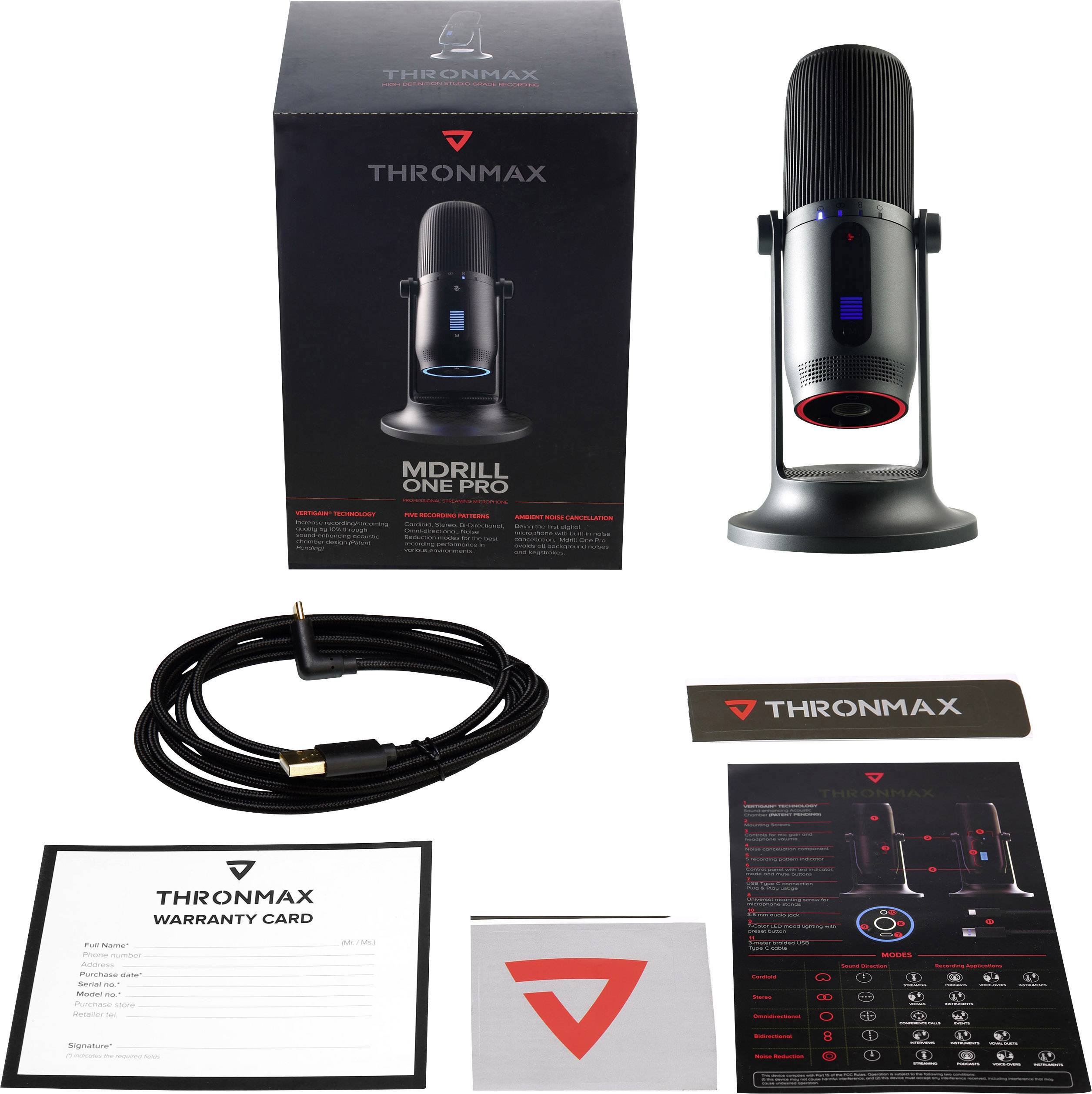 Stand USB-Studiomikrofon Thronmax M2G Übertragungsart (Details):Kabelgebunden Standfuß, inkl. Kabel