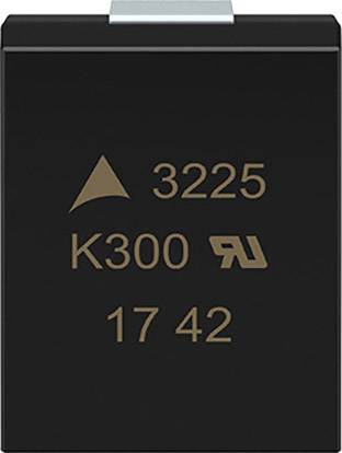 Ein schwarzer elektronischer Chip mit der Aufschrift '3225 K300 17 42'. Oben steht ein Dreieckssymbol.