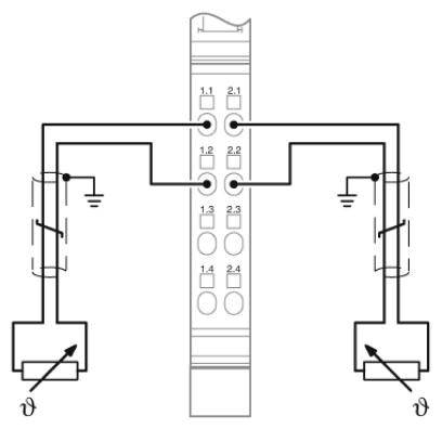 Schaltschema eines elektrischen Systems mit Schaltern und Erdung, zeigt zwei parallele Schaltungen mit Kennzeichnungen 1.1 bis 2.4.