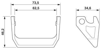 Abbildung eines U-förmigen Metallprofils mit angegebenen Maßen: Breite 73,5 mm, innere Breite 62,5 mm, Höhe 46,2 mm, und andere Teile mit 34,6 mm.