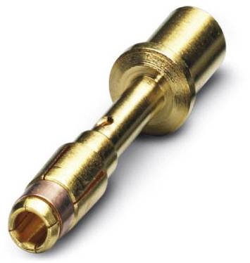 Ein goldener Steckverbinder, oft in elektronischen Anwendungen genutzt, mit zylindrischer Form und Kontakten für elektrische Verbindungen.