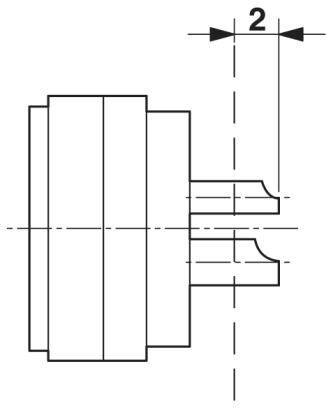 Diagramm einer mechanischen Komponente mit einer markierten Abmessung von 2 Einheiten rechts neben dem Objekt.