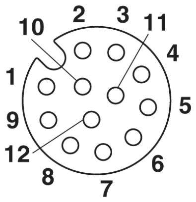 Diagramm eines Kreises mit zwölf nummerierten Anschlusspunkten, die auf bestimmte Positionen hinweisen.