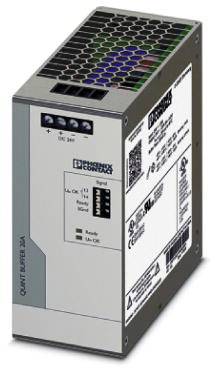 Ein elektronisches Gerät in grauer Farbe, möglicherweise ein Netzteil oder Industriebauteil, mit mehreren Anschlüssen und einem Display.