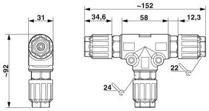 Phoenix Contact 1424045 T-Verteiler Schraubverriegelung, T-Verteiler Gesamtpolzahl: 4 1 St.