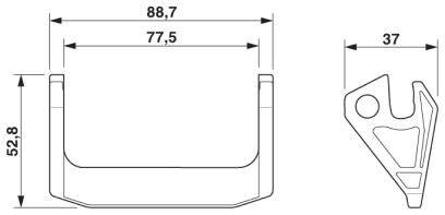 Technische Zeichnung eines Bauteils mit den Maßen: Breite 88,7 mm, innere Breite 77,5 mm, Höhe 52,8 mm, und 37 mm Tiefe.