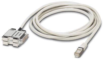 Datenkabel mit rechteckigem Stecker und RJ45-Stecker, geeignet für Netzwerkverbindungen.