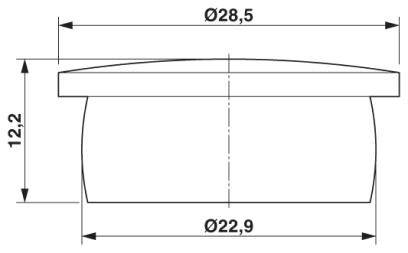 Zeichnung eines zylindrischen Deckels mit oberen Durchmesser 28,5 mm, unteren Durchmesser 22,9 mm und Höhe 12,2 mm.