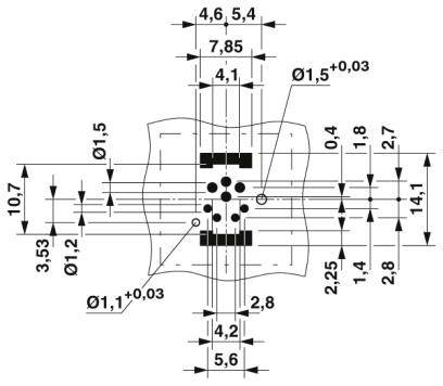 Technische Zeichnung eines mechanischen Bauteils mit genauen Maßangaben in Millimetern. Zeigt Durchmesser, Abstände und Toleranzen.