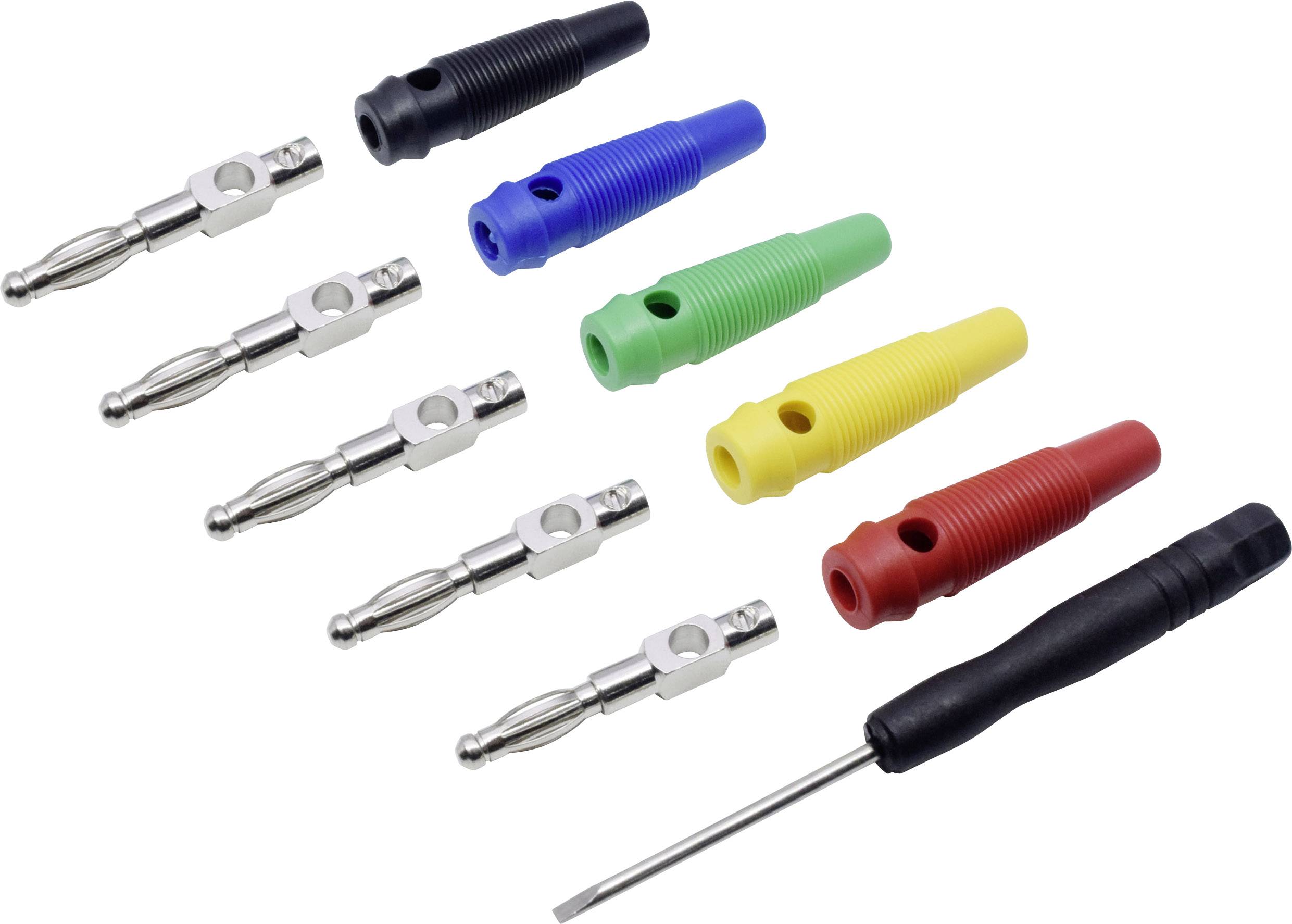 TRU COMPONENTS Laborsteckverbinder-Sortiment Stecker, gerade Stift-Ø: 4mm Schwarz, Rot, Blau, Gelb, Grün 10 Teile