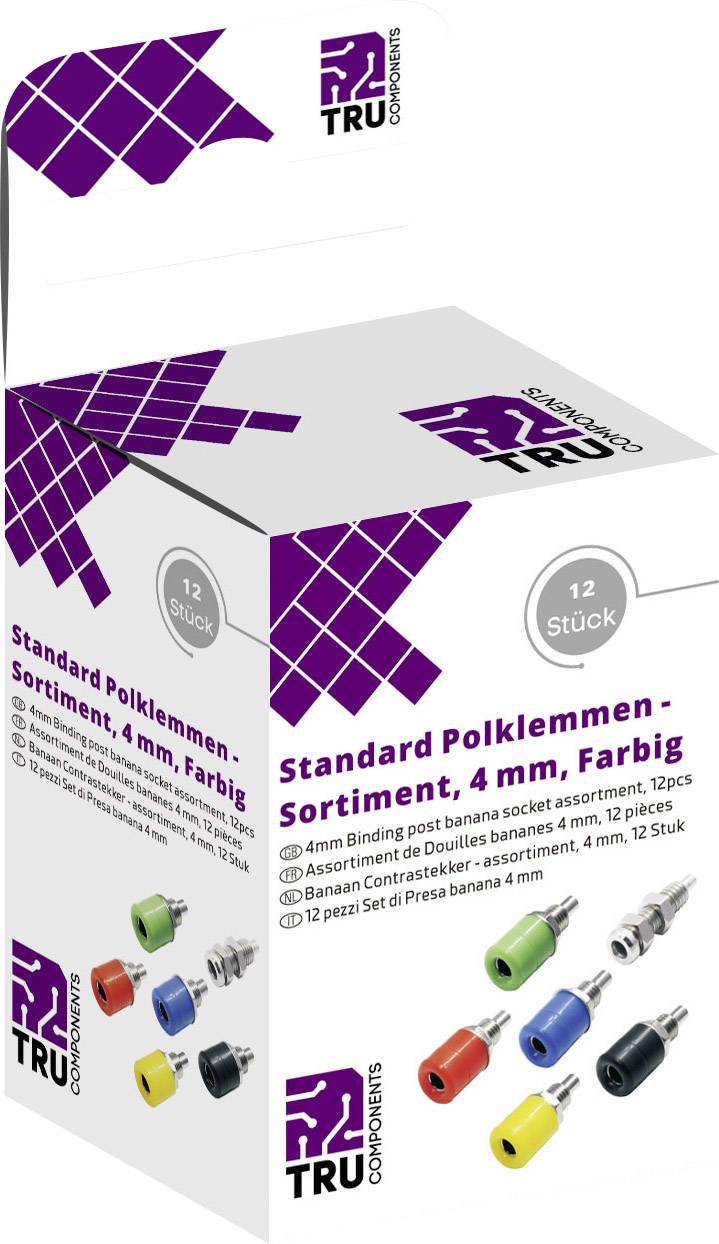 TRU COMPONENTS Laborsteckverbinder-Sortiment Buchse, Einbau vertikal Blau, Gelb, Grün, Schwarz, Rot