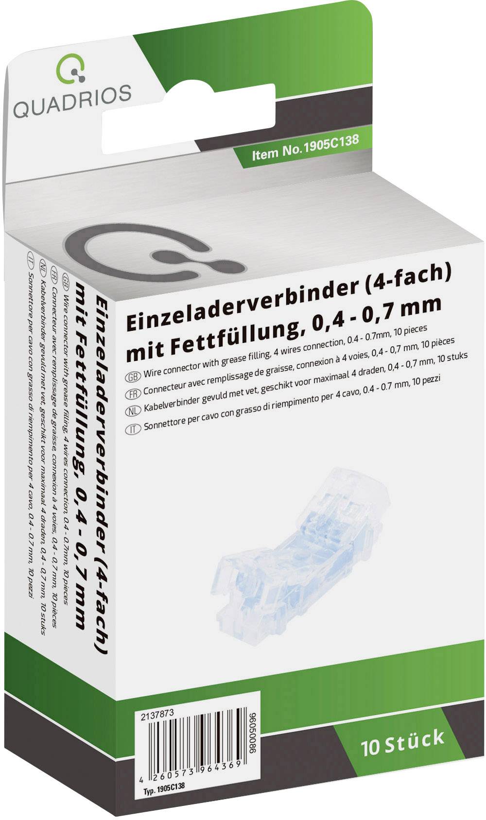 Quadrios 1905C138 Einzeladerverbinder flexibel: 0.40-0.70mm² starr: 0.40-0.70mm² Polzahl: 4 10 St. Blau