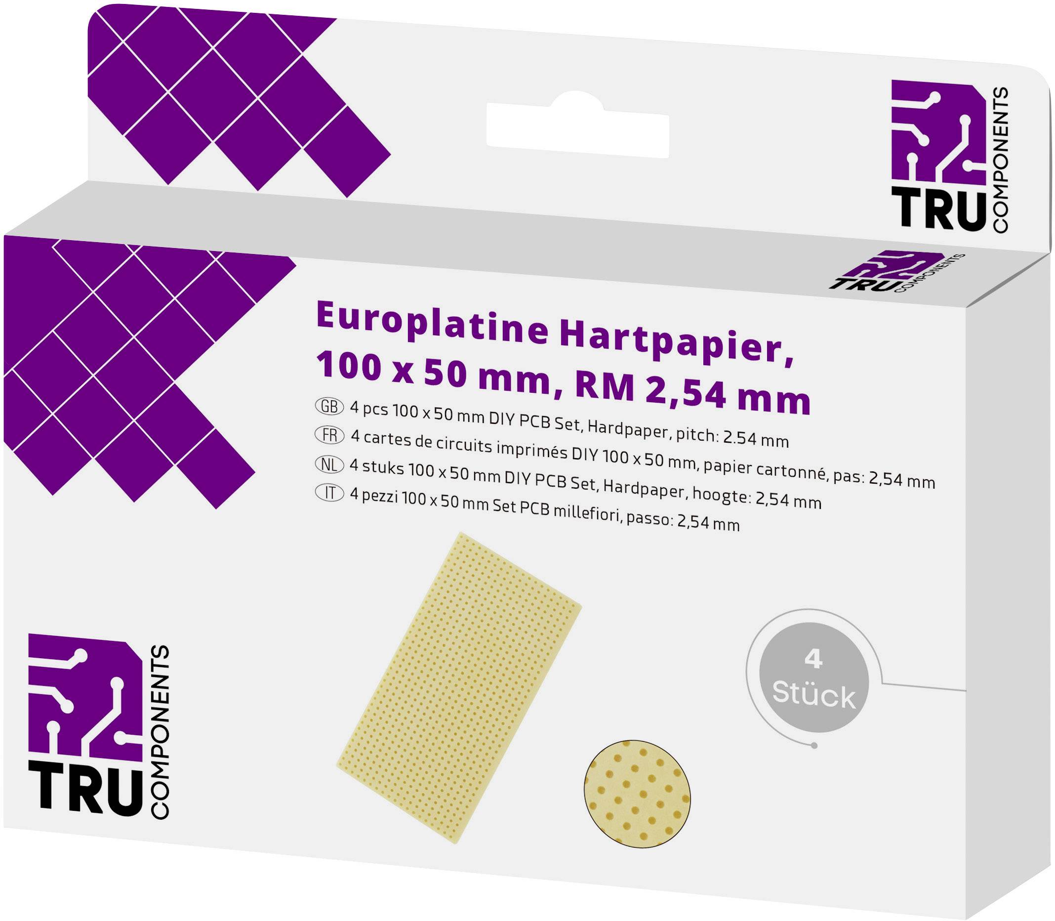 TRU COMPONENTS Europlatine ohne Cu-Auflage Hartpapier (L x B) 100 mm x 50 mm 35 µm Rastermaß 2.54 m
