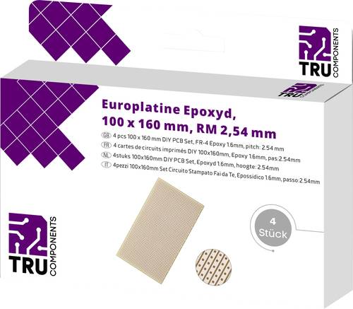 Europlatine Epoxyd (L x B) 160 mm x 100 mm 35 µm Rastermaß 2.54 mm Inhalt 4 St.