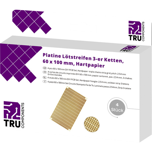 TRU COMPONENTS Europlatine Hartpapier (L x B) 100 mm x 60 mm 35 µm Rastermaß 5.08 mm Inhalt 4 St.