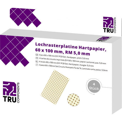 TRU COMPONENTS T1906SA036 Europlatine Hartpapier (L x B) 100 mm x 60 mm 35 µm Rastermaß 5 mm Inhalt