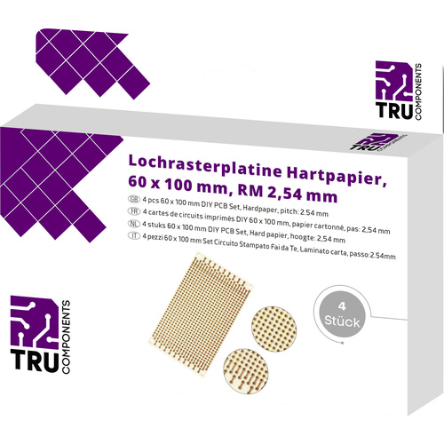 TRU COMPONENTS T1906SA037 Europlatine Hartpapier (L x B) 100 mm x 60 mm 35 µm Rastermaß 2.54 mm Inh