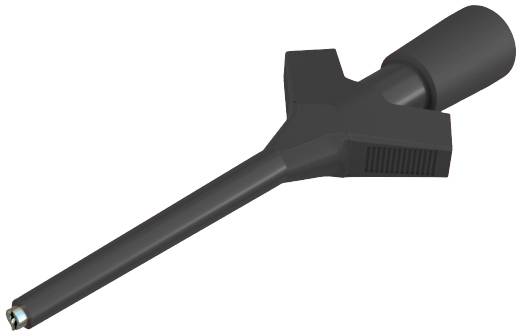 Ein schwarzes medizinisches Instrument mit langem Griff und breiterem Kopf, möglicherweise ein spezielles chirurgisches Werkzeug.