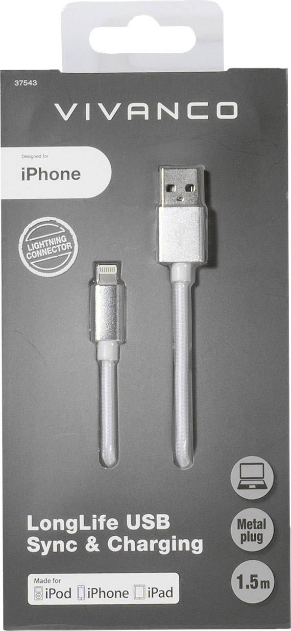 Vivanco USB 2.0 Anschlusskabel [1x USB-Stecker - 1x Apple Lightning-Stecker] 1.50m Weiß Stoff-Ummantelung