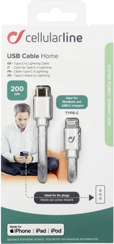 Cellularline USB 2.0 Anschlusskabel [1x USB-C™ Stecker - 1x Apple Lightning-Stecker] 2.00m Weiß b