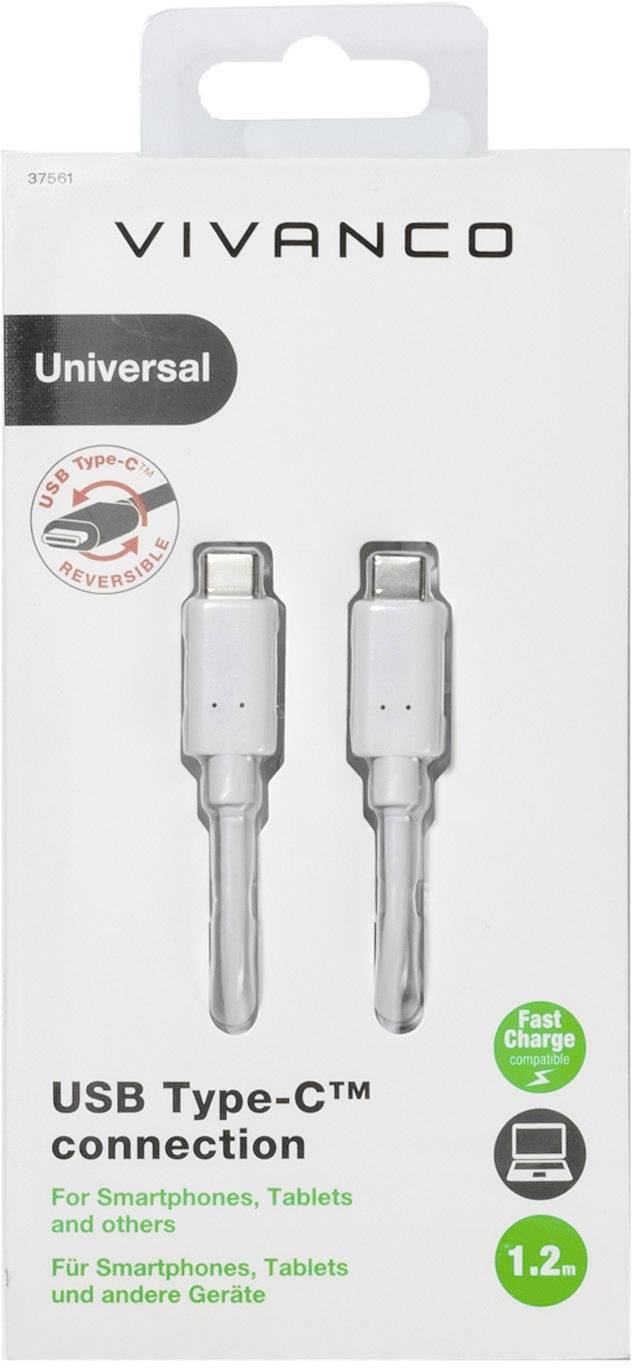 Vivanco USB-Kabel USB 2.0 USB-C® Stecker, USB-C® Stecker 1.20m Weiß 37561