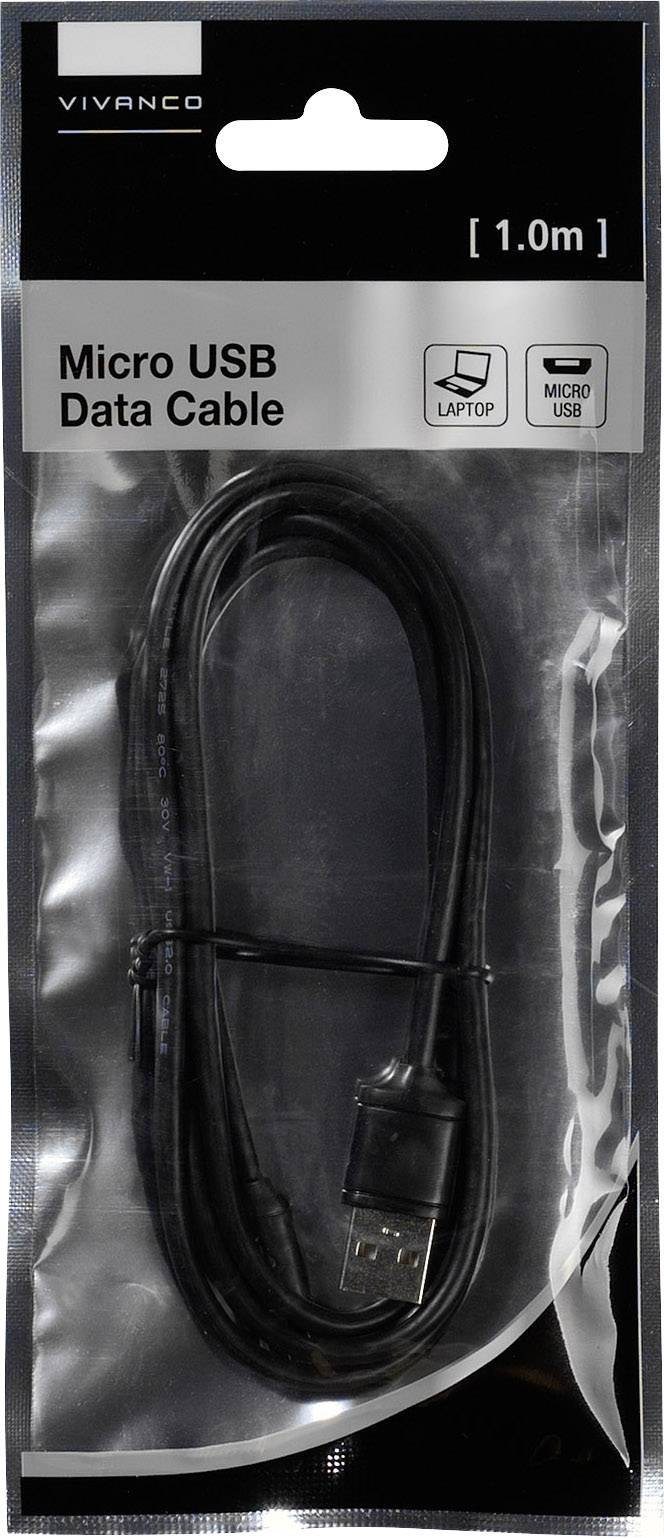 Vivanco USB-Kabel USB 2.0 USB-A Stecker, USB-Micro-B Stecker 1.00 m Schwarz 35815