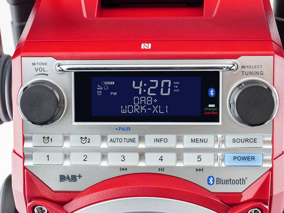 Caliber WORKXL1 Baustellenradio DAB+, UKW AUX, Bluetooth® Akku-Ladefunktion, wasserdicht, stoßfest, staubdicht Schwarz, Rot
