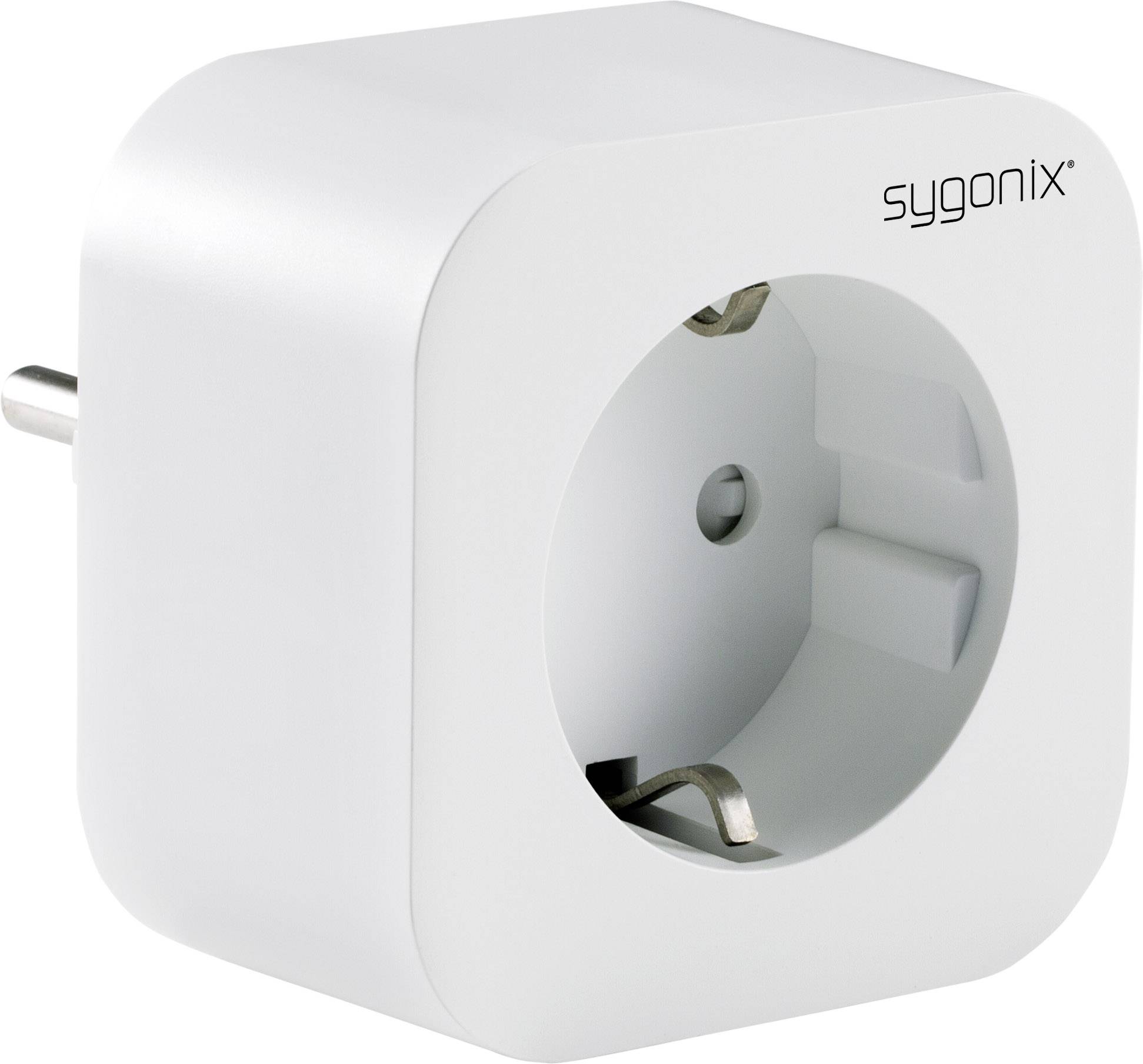 Weißer Steckdosenadapter der Marke Sygonix, geeignet für europäische Steckdosen, zur Erweiterung der Anschlussmöglichkeiten.
