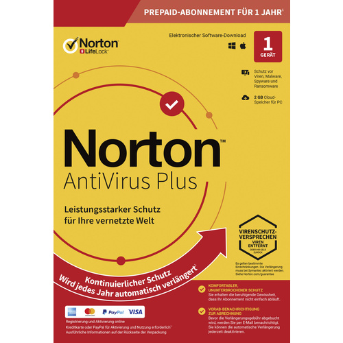 Norton Life Lock Norton™ AntiVirus Plus 2GB GE 1 USER 1 DEVICE 12MO Jahreslizenz, 1 Lizenz Antiviru
